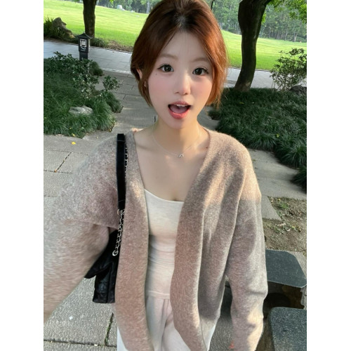 韓系慵懶風開衫毛衣女春秋季寬松軟糯溫柔小個子休閒針織外套上衣