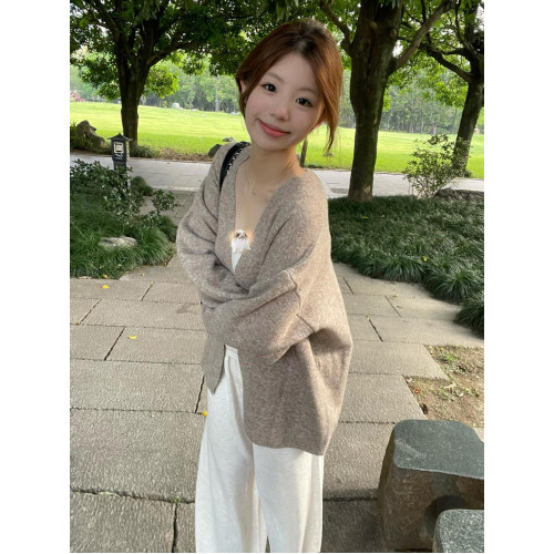 韓系慵懶風開衫毛衣女春秋季寬松軟糯溫柔小個子休閒針織外套上衣