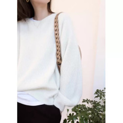 韓版2025秋冬新款白色馬海毛毛衣懶慵風寬松套頭圓領打底針織衫女