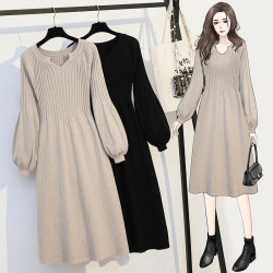 秋冬裝胖妹妹特大碼300斤寬松遮肚中長款針織毛衣打底連衣裙ins潮