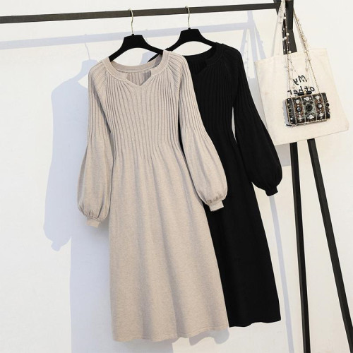 秋冬裝胖妹妹特大碼300斤寬松遮肚中長款針織毛衣打底連衣裙ins潮