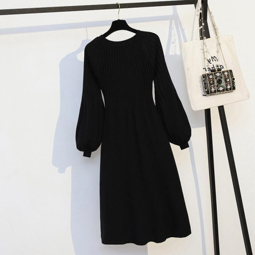 秋冬裝胖妹妹特大碼300斤寬松遮肚中長款針織毛衣打底連衣裙ins潮