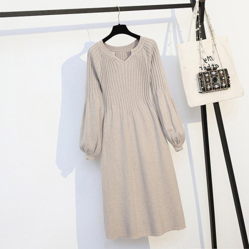 秋冬裝胖妹妹特大碼300斤寬松遮肚中長款針織毛衣打底連衣裙ins潮