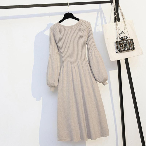 秋冬裝胖妹妹特大碼300斤寬松遮肚中長款針織毛衣打底連衣裙ins潮