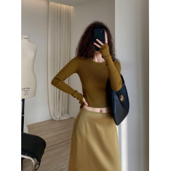 白色羊毛針織衫女秋冬新款緊身顯瘦高腰打底衫長袖內搭圓領上衣