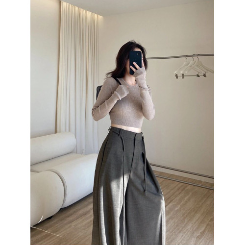 白色羊毛針織衫女秋冬新款緊身顯瘦高腰打底衫長袖內搭圓領上衣