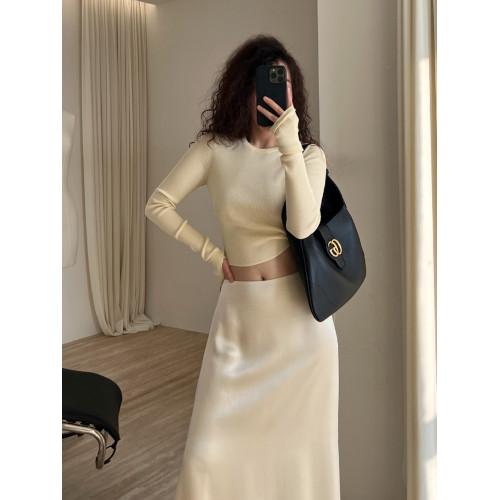 白色羊毛針織衫女秋冬新款緊身顯瘦高腰打底衫長袖內搭圓領上衣