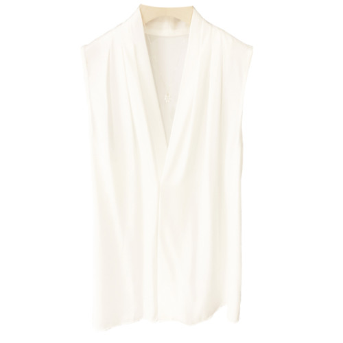 白色緞面真絲v領吊帶背心女春秋西裝內搭三醋酸無袖襯衣掛脖上衣