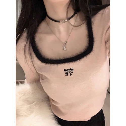 高級感純欲風方領內搭毛衣女秋冬2025新款秋裝修身打底衫針織上衣