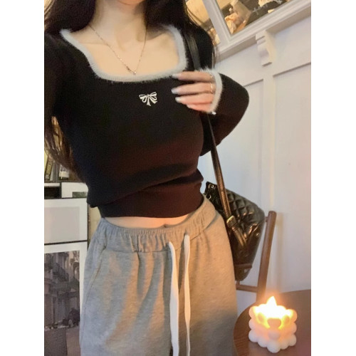 高級感純欲風方領內搭毛衣女秋冬2025新款秋裝修身打底衫針織上衣