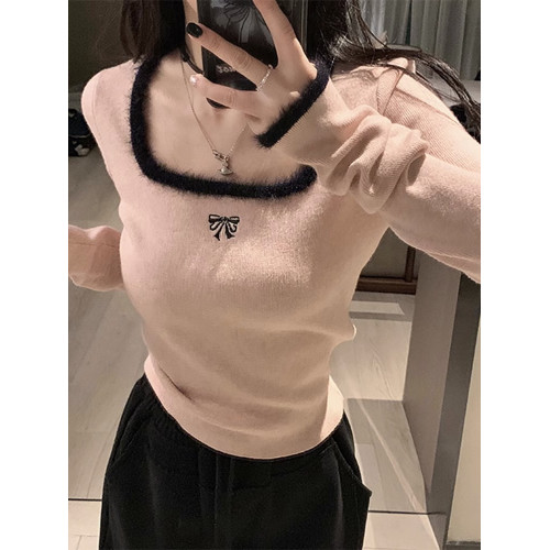 高級感純欲風方領內搭毛衣女秋冬2025新款秋裝修身打底衫針織上衣