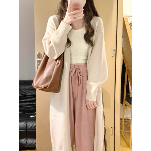 灰色中長款過膝毛衣外套女春秋冬季慵懶風加厚百搭針織衫開衫大衣