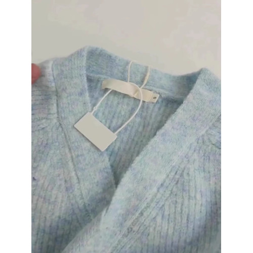 溫柔風奶藍混色v領坑條針織開衫女寬松軟糯秋冬季毛衣外套超好看