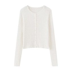 Brandy bm復古白色短款排釦麻花針織開衫毛衣外套純棉顯瘦上衣女