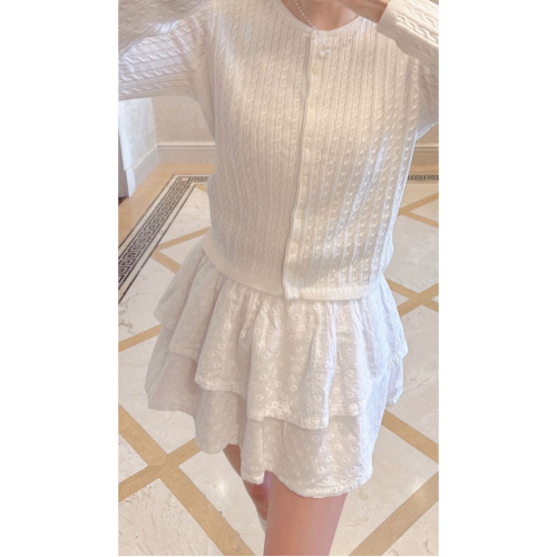 Brandy bm復古白色短款排釦麻花針織開衫毛衣外套純棉顯瘦上衣女