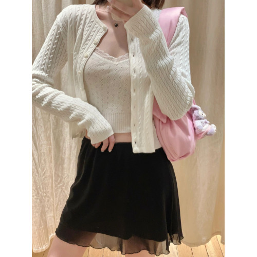 Brandy bm復古白色短款排釦麻花針織開衫毛衣外套純棉顯瘦上衣女