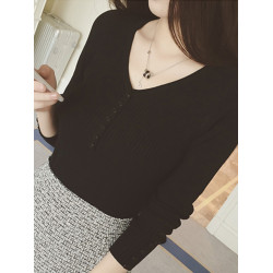 秋冬季別致小衫女韓版洋氣心機打底衫女內搭v領針織打底上衣長袖