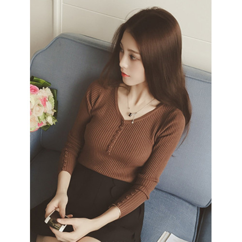 秋冬季別致小衫女韓版洋氣心機打底衫女內搭v領針織打底上衣長袖