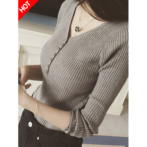 秋冬季別致小衫女韓版洋氣心機打底衫女內搭v領針織打底上衣長袖