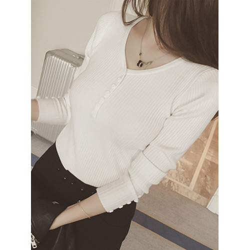 秋冬季別致小衫女韓版洋氣心機打底衫女內搭v領針織打底上衣長袖