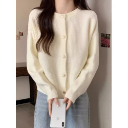 小香風華夫格圓領針織開衫毛衣女秋冬季新款軟糯純色百搭上衣外套