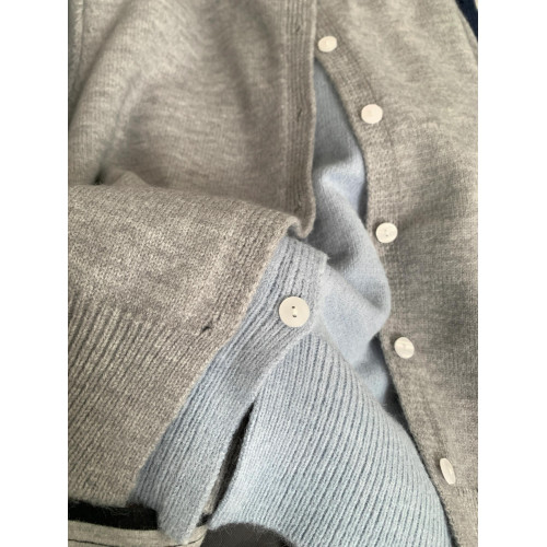 秋季韓系chic拼接撞色假兩件灰色針織開衫外套女慵懶外搭毛衣上衣