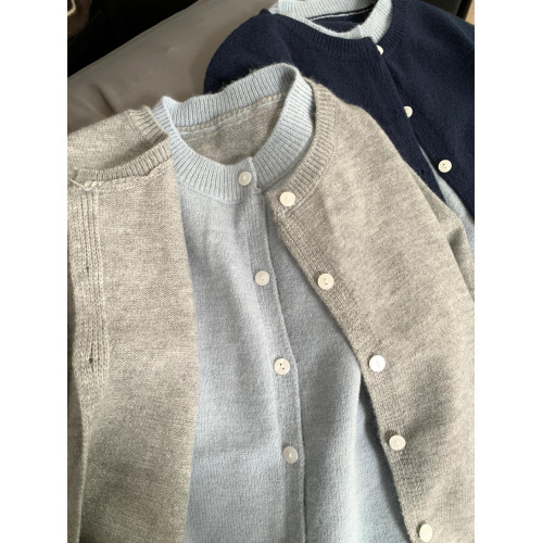 秋季韓系chic拼接撞色假兩件灰色針織開衫外套女慵懶外搭毛衣上衣