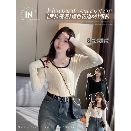 低領配大衣設計感針織衫上衣女秋冬冬洋氣外穿內搭修身超好看毛衣