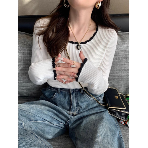 低領配大衣設計感針織衫上衣女秋冬冬洋氣外穿內搭修身超好看毛衣