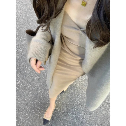 慵懶感小香風過膝中長款針織開衫女寬松甜美軟糯溫柔純色毛衣外套