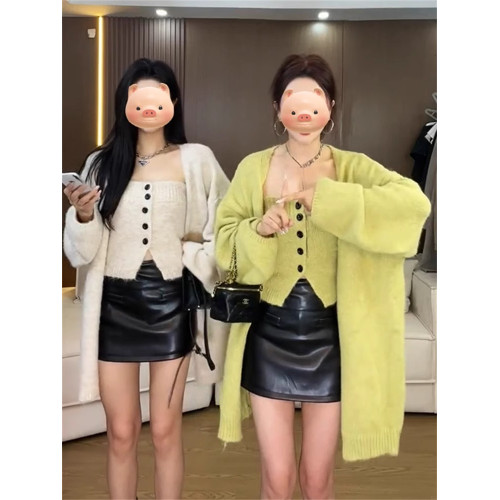 溫柔風軟糯針織開衫外套女秋冬韓系穿搭兩件套毛衣外搭中長款套裝