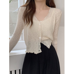 防曬開衫外套女秋季薄款白色外搭小披肩長袖冰絲針織上衣氣質罩衫