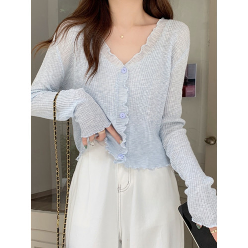 防曬開衫外套女秋季薄款白色外搭小披肩長袖冰絲針織上衣氣質罩衫