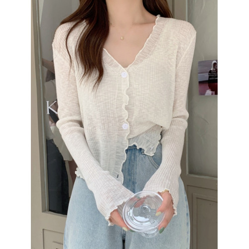 防曬開衫外套女秋季薄款白色外搭小披肩長袖冰絲針織上衣氣質罩衫