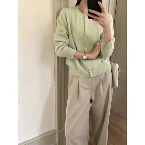 韓國東大門雞蛋家羊毛開衫女金釦毛衣針織衫2024秋款外套軟糯