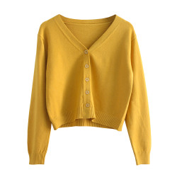 早春溫柔系穿搭高腰小個子上衣2025年簡約V領針織開衫女短款外套