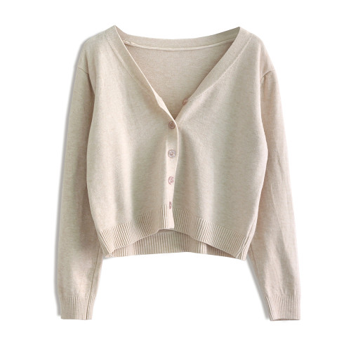 早春溫柔系穿搭高腰小個子上衣2025年簡約V領針織開衫女短款外套