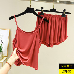 2025春夏莫代爾吊帶睡衣女寬松打底背心大碼上衣睡褲居家兩件套