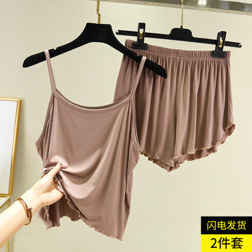 2025春夏莫代爾吊帶睡衣女寬松打底背心大碼上衣睡褲居家兩件套