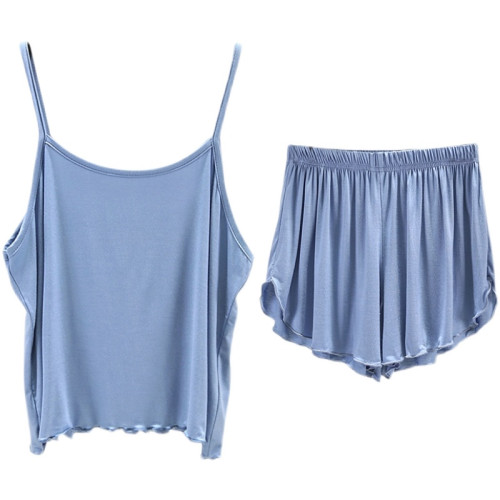 2025春夏莫代爾吊帶睡衣女寬松打底背心大碼上衣睡褲居家兩件套