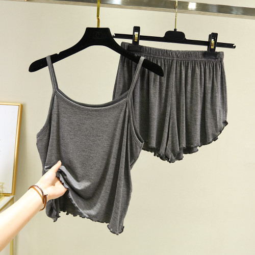 2025春夏莫代爾吊帶睡衣女寬松打底背心大碼上衣睡褲居家兩件套