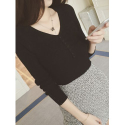 高級感純欲針織v領釦上衣女秋冬新款內搭長袖毛衣百搭洋氣打底衫