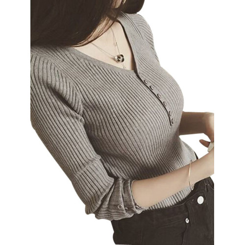 高級感純欲針織v領釦上衣女秋冬新款內搭長袖毛衣百搭洋氣打底衫