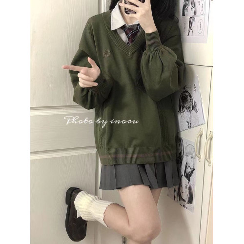 倫敦往事毛衣 軟糯V領刺綉套頭JK製服 校供學院風校供感直筒長袖
