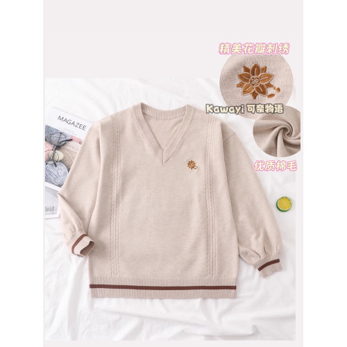 倫敦往事毛衣 軟糯V領刺綉套頭JK製服 校供學院風校供感直筒長袖