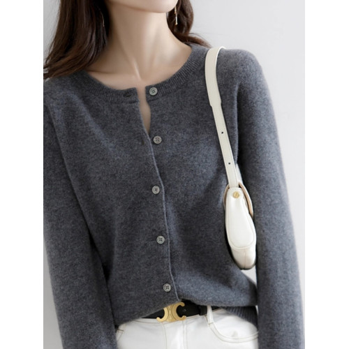 2024秋季新款針織開衫女春秋外搭寬松短款休閒灰色圓領毛衣外套 2024秋季新款針織開衫女春秋外搭寬松短款休閒灰色圓領毛衣外套