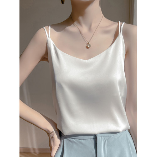 吊帶背心女內搭白色美背醋酸仿真絲上衣緞面夏西裝仿桑蠶絲打底衫