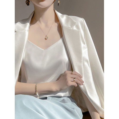 吊帶背心女內搭白色美背醋酸仿真絲上衣緞面夏西裝仿桑蠶絲打底衫