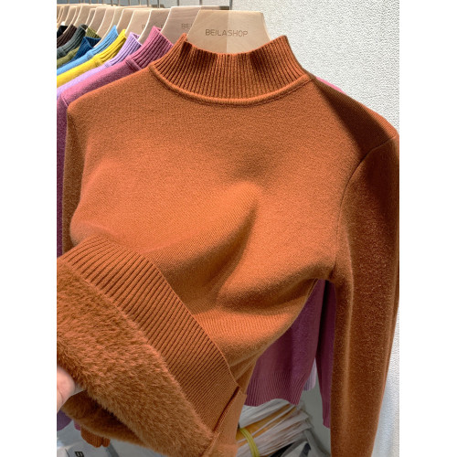 加絨水貂絨半高領毛衣女秋冬新款加厚保暖上衣一體絨打底衫內搭潮