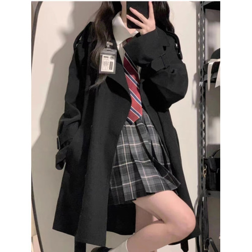 垂感學院風大衣春秋冬季新款大碼胖妹妹高級感英倫休閒風衣外套女
